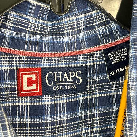 Chaps Shirt Men Extra Large Blue Easy Care Button-Front Business‎ Casual Preppy - Picture 5 of 9